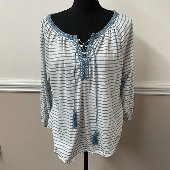 Chaps Striped Tie Front Blouse - Picture 1 of 7